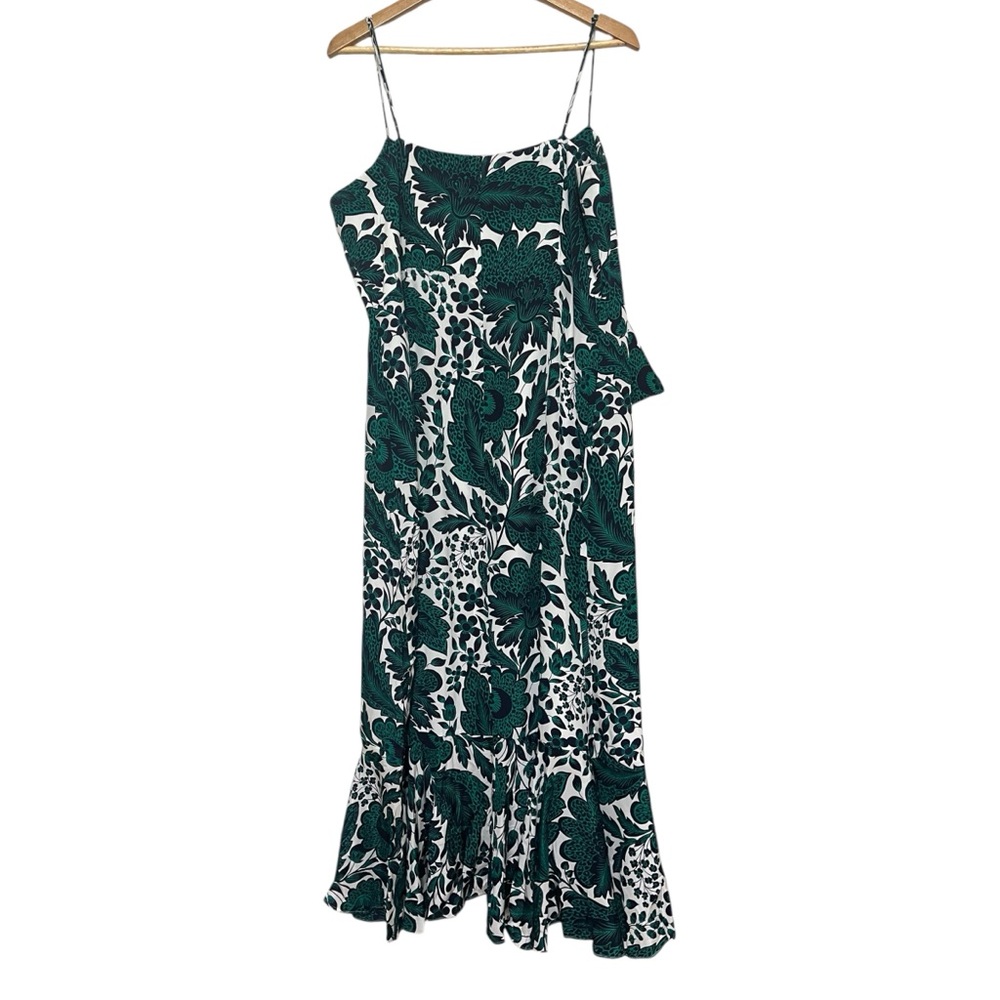 J CREW 100% Silk Hi Low Maxi Dress Tropical Floral Green White Bow Size 20 - Picture 9 of 15